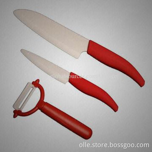 Red Color Kitchen Ceramic Knife and Peeler Set